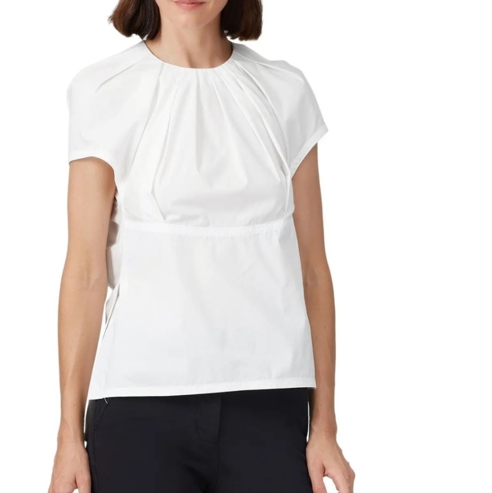 3.1 Philip Lim White Blouse Size 4 Pleated Neckline  Cap Sleeves